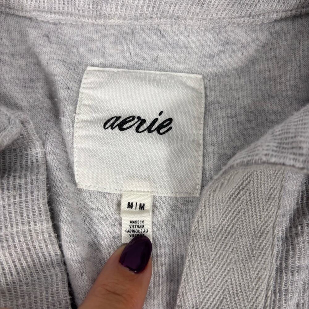Aerie Heather Gray Women's V-neck Collared Sweatshirt Size Medium B8 - Picture 6 of 8